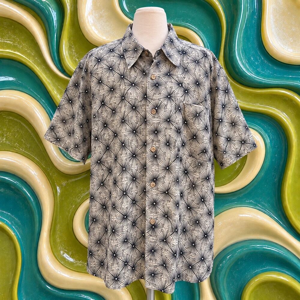 Tulliano 100% Silk Atomic Starburst Geometric Shirt Men’s Large